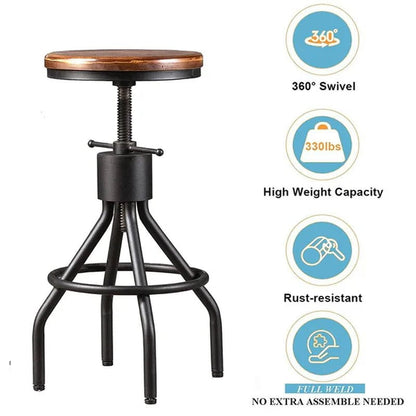 Swivel Solid Wood Adjustable Height Bar Stool