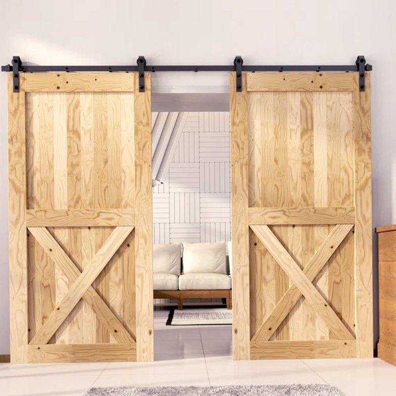 Paneled Solid Wood Unfinished Double Barn Door with Installation Hardware Kit
