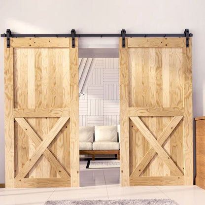 Paneled Solid Wood Unfinished Double Barn Door with Installation Hardware Kit