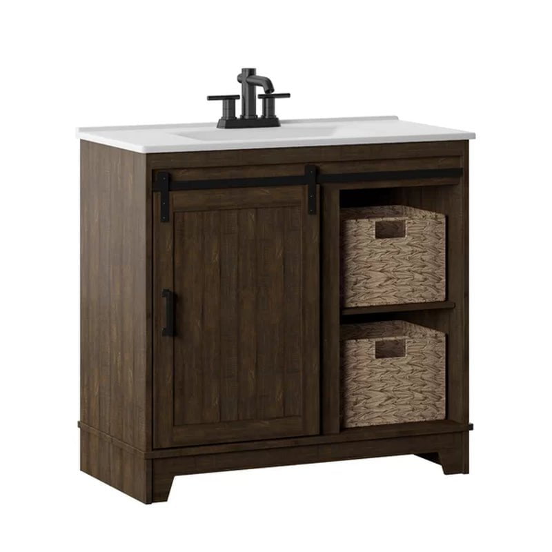 Braylen 35.88'' Free-Standing Single Bathroom Vanity with Ceramic Vanity Top