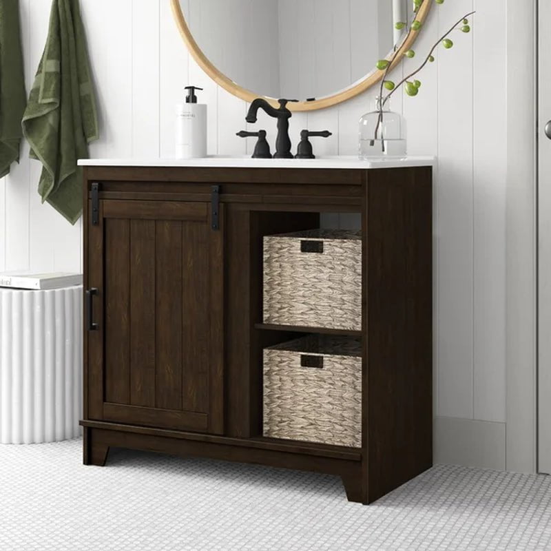 Braylen 35.88'' Free-Standing Single Bathroom Vanity with Ceramic Vanity Top