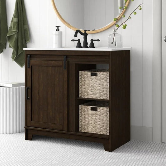Braylen 35.88'' Free-Standing Single Bathroom Vanity with Ceramic Vanity Top