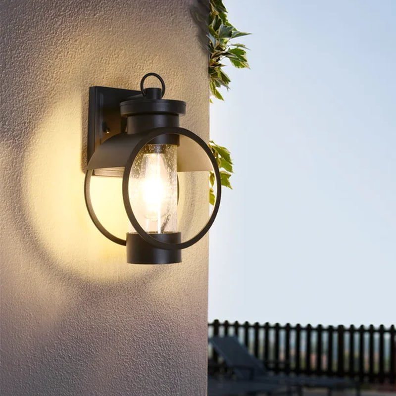 Black 1 - Bulb 11.8'' H Glass Outdoor Wall Lantern with Dusk to Dawn