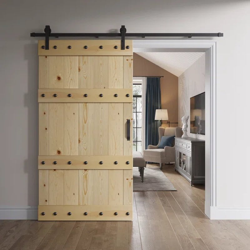 Paneled Wood Castle Series Barn Door with Installation Hardware Kit