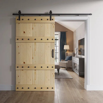 Paneled Wood Castle Series Barn Door with Installation Hardware Kit