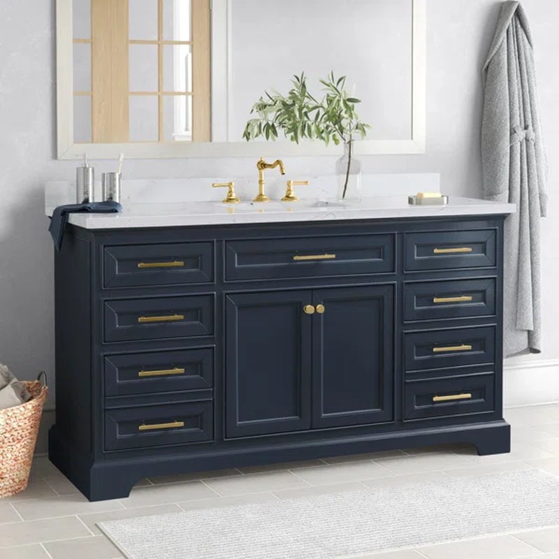 Currahee 60'' Free-Standing Single Bathroom Vanity with Engineered Stone Vanity Top