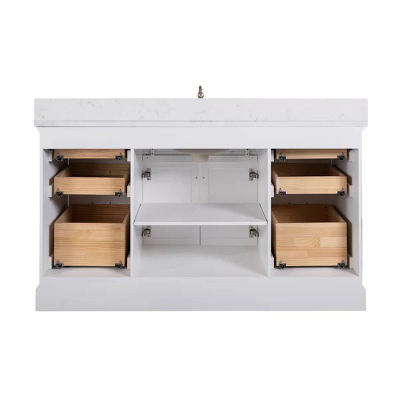 Currahee 60'' Free-Standing Single Bathroom Vanity with Engineered Stone Vanity Top