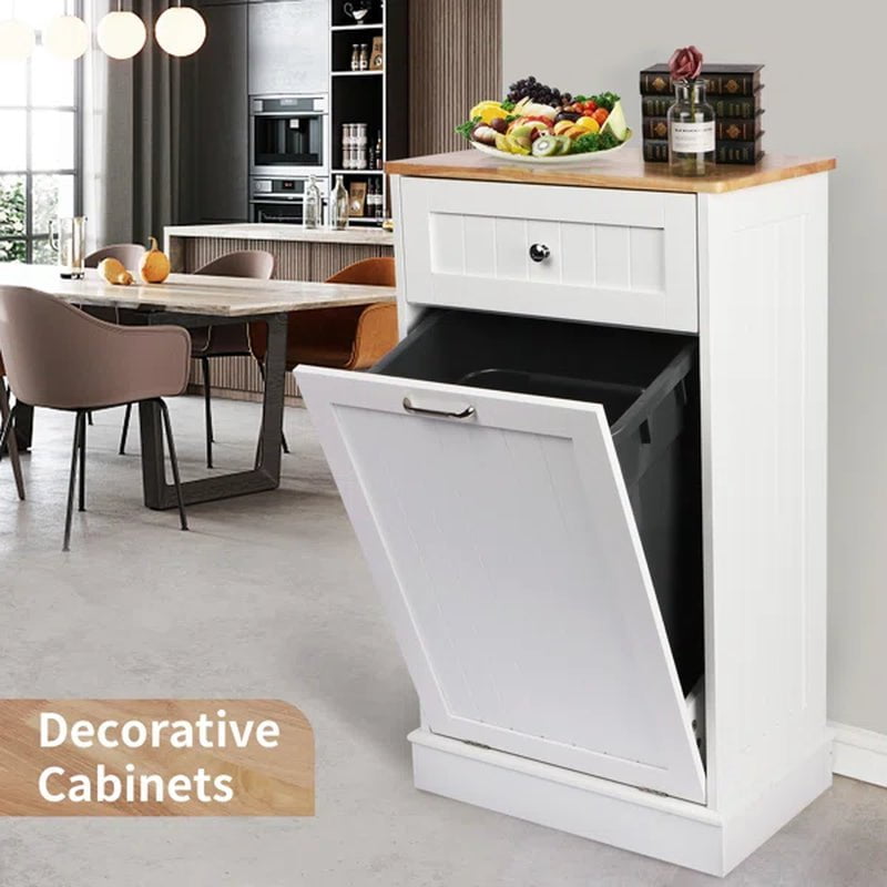 Tilt Out Trash Cabinet 10 Gallon Wooden Free Standing (Not Include Trash Can)