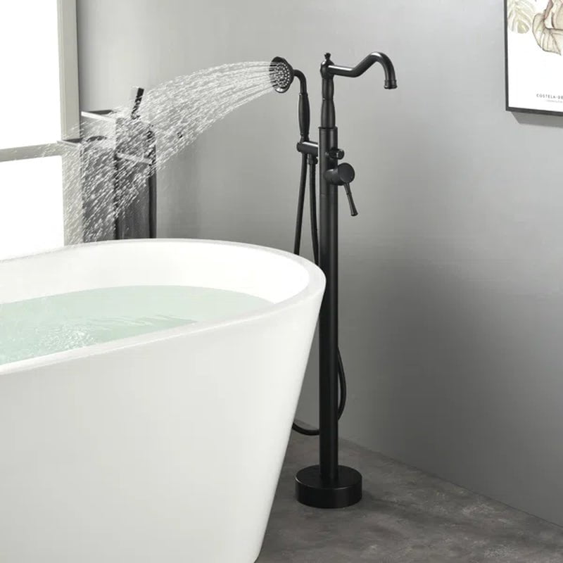 Single Handle Floor Mounted Freestanding Tub Filler with Handheld Shower