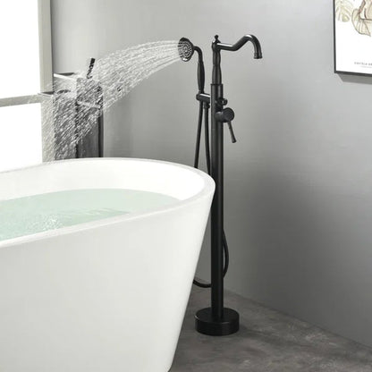 Single Handle Floor Mounted Freestanding Tub Filler with Handheld Shower
