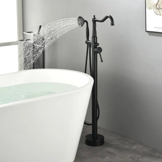 Single Handle Floor Mounted Freestanding Tub Filler with Handheld Shower