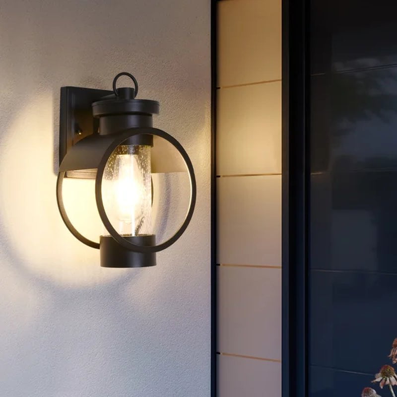 Black 1 - Bulb 11.8'' H Glass Outdoor Wall Lantern with Dusk to Dawn
