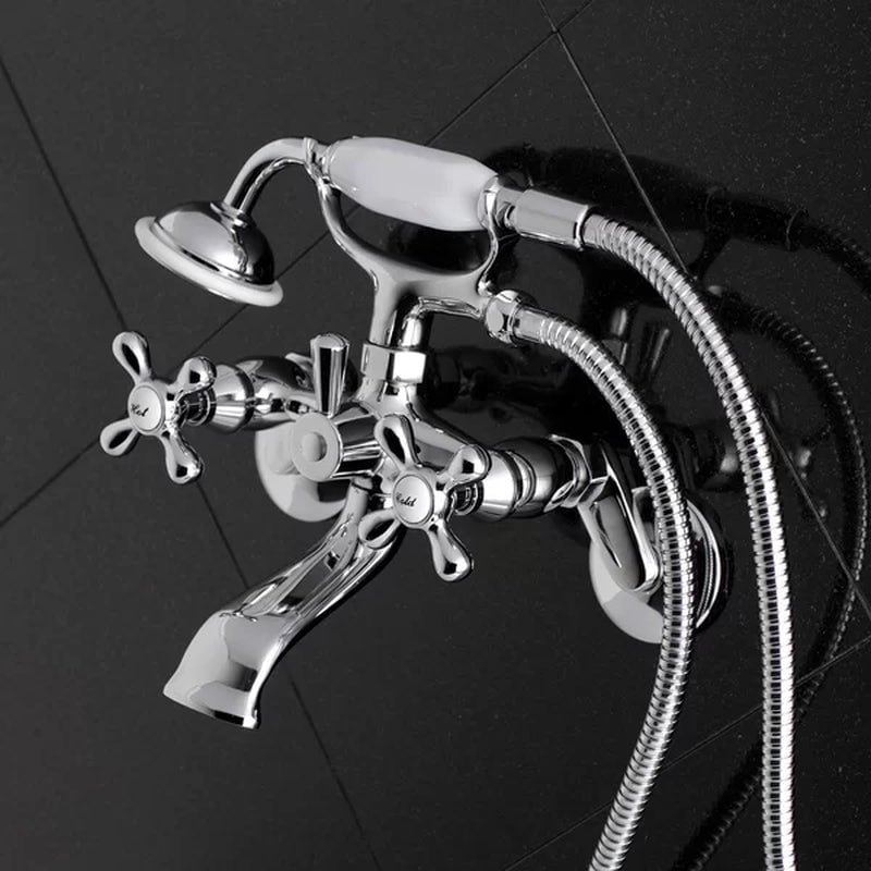 Kingston Triple Handle Wall Mounted Clawfoot Tub Faucet Trim with Diverter and Handshower