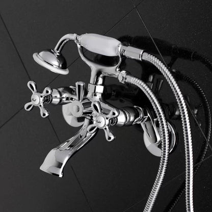 Kingston Triple Handle Wall Mounted Clawfoot Tub Faucet Trim with Diverter and Handshower