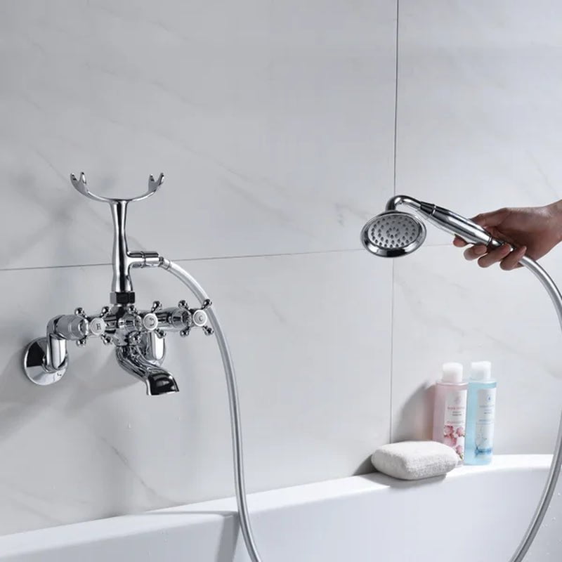 Triple Handle Wall Mounted Clawfoot Tub Faucet
