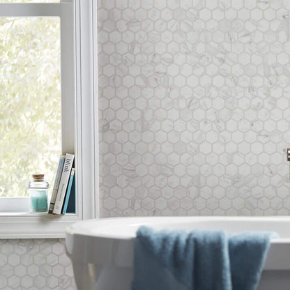 Carrara 10 In. X 12 In. X 6.35 Mm Ceramic Hexagon Mosaic Floor and Wall Tile (0.81 Sq. Ft./Each)