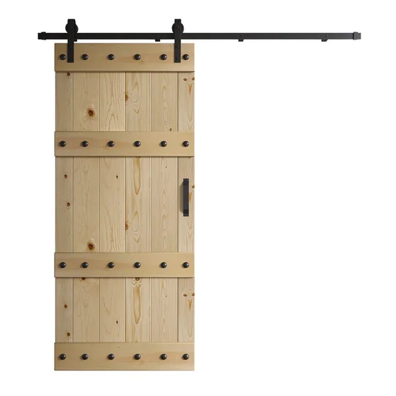 Paneled Wood Castle Series Barn Door with Installation Hardware Kit