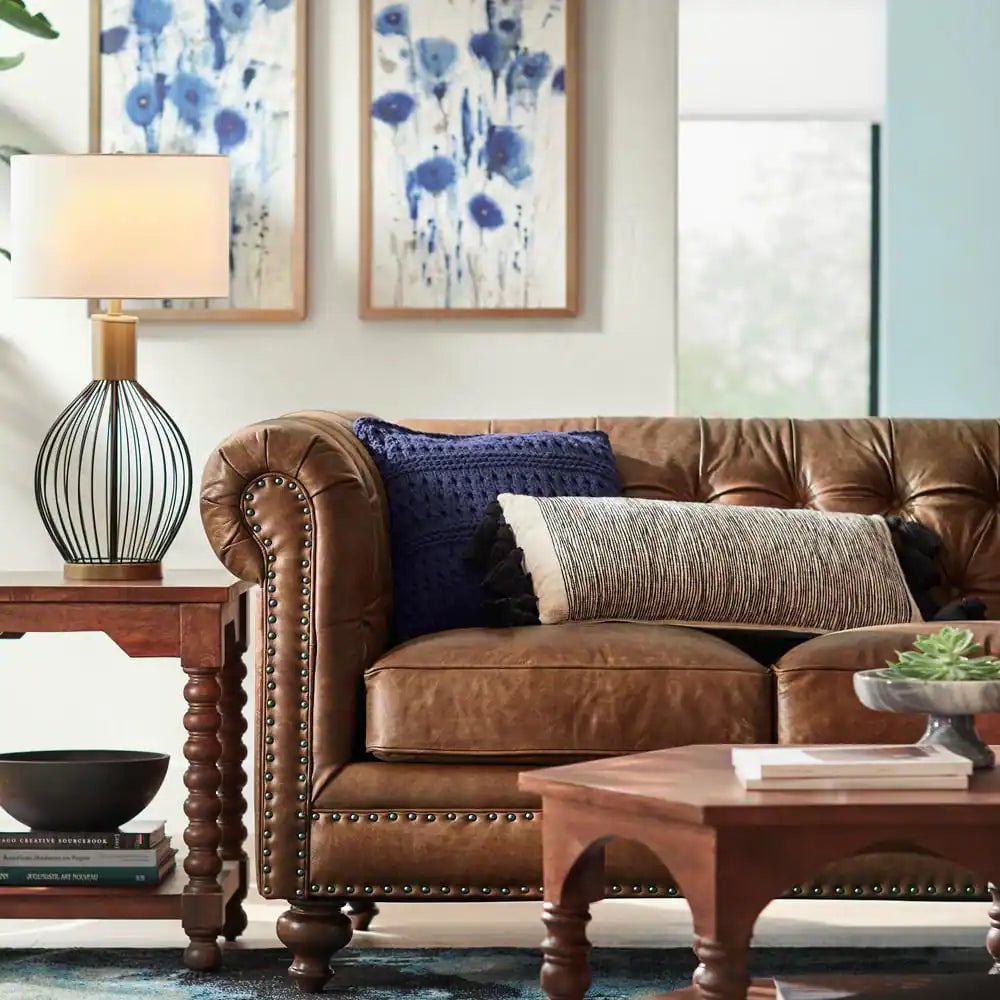 Blakely 95 In. Arena Vintage Brown Leather 3 - Seater Chesterfield Sofa with Removable Cushions