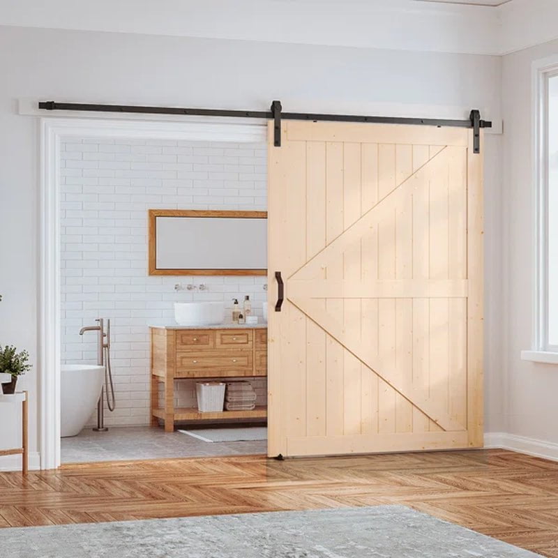 Paneled Wood Sliding Barn Door with Installation Hardware Kit