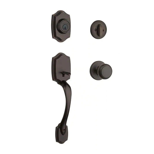 Belleview Venetian Bronze Single Cylinder Door Handleset with Cove Door Knob Featuring Smartkey Security