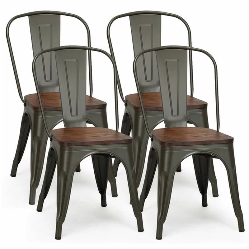 Collins Slat Back Stacking Side Chair in Gunmetal Gray/Brown