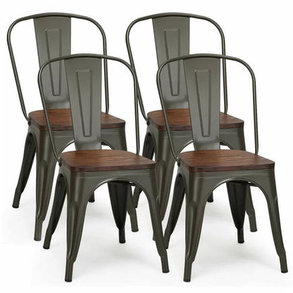 Collins Slat Back Stacking Side Chair in Gunmetal Gray/Brown