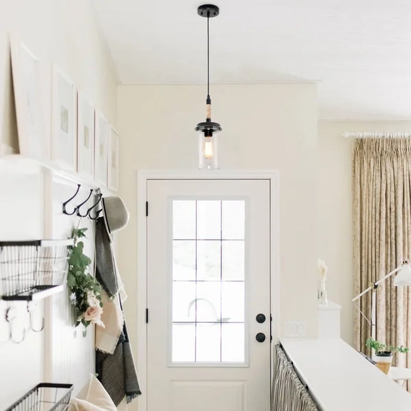 Bernerd Farmhouse Pendant Light with Hemp Rope and Glass Shade