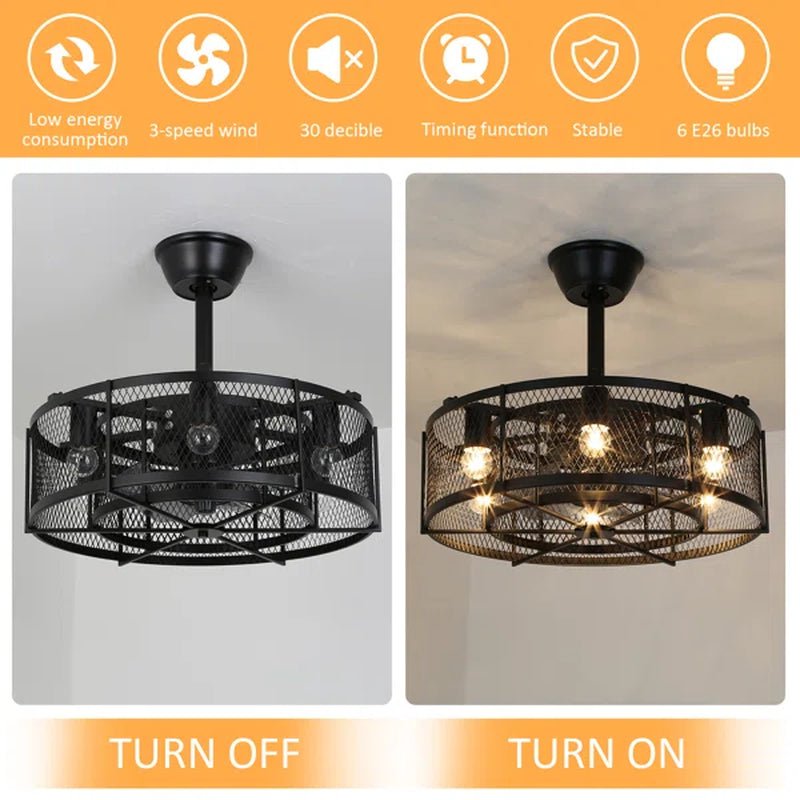 Sasheen 19.6'' 5 - Blade Caged Ceiling Fan with Remote Control