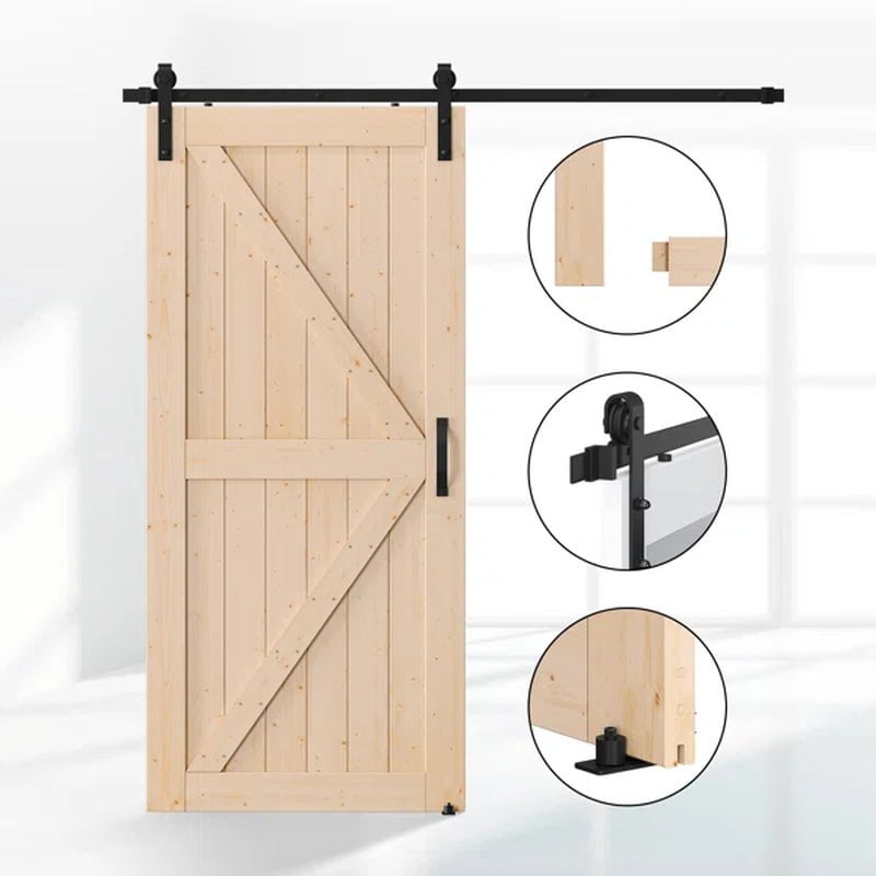 Paneled Wood Sliding Barn Door with Installation Hardware Kit