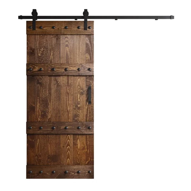 Paneled Wood Castle Series Barn Door with Installation Hardware Kit