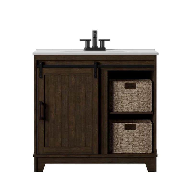 Braylen 35.88'' Free-Standing Single Bathroom Vanity with Ceramic Vanity Top