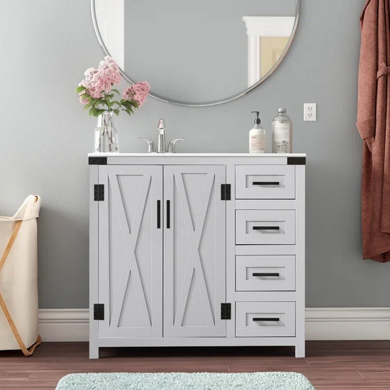 Williamston 36'' Free-Standing Single Bathroom Vanity with Engineering Stone Vanity Top