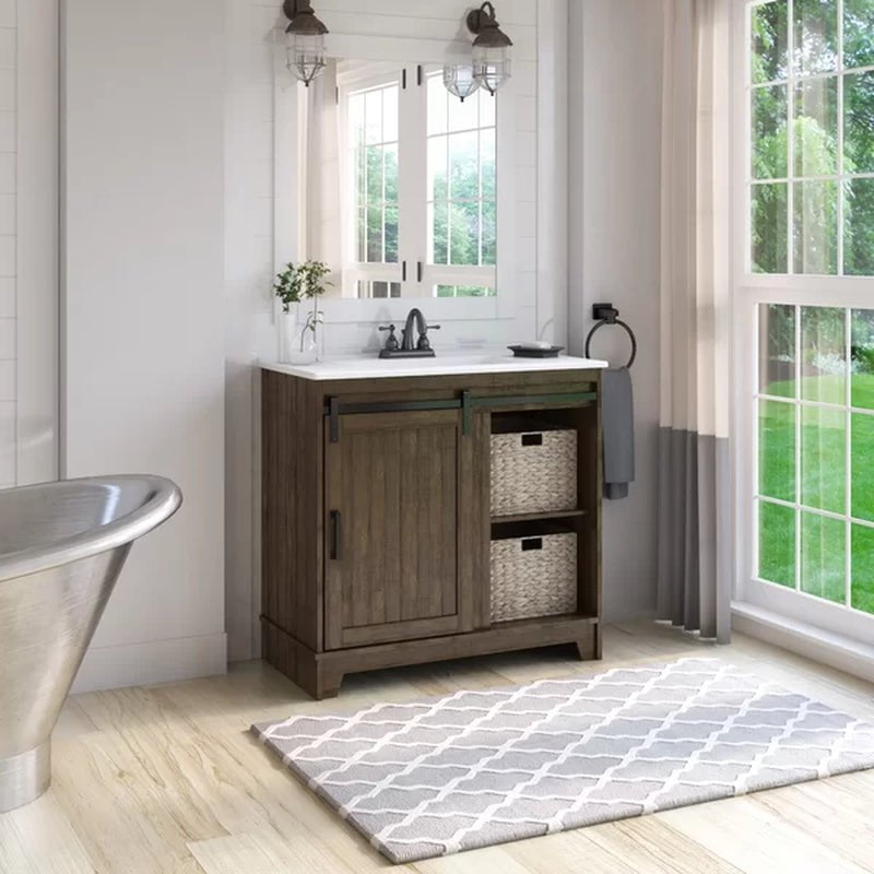 Braylen 35.88'' Free-Standing Single Bathroom Vanity with Ceramic Vanity Top