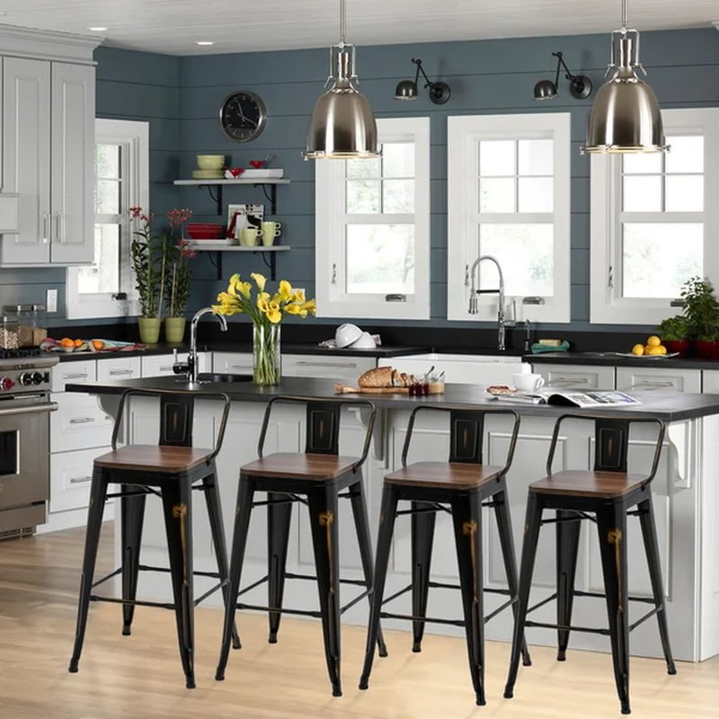 Maresca Bar & Counter Stool with Wood Seat and Backrest