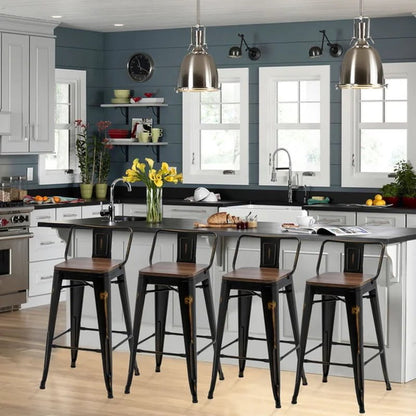 Maresca Bar & Counter Stool with Wood Seat and Backrest