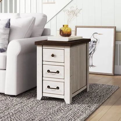 Westhoff 24'' Tall Solid Wood 3 - Drawer End Table and Built-In Outlets