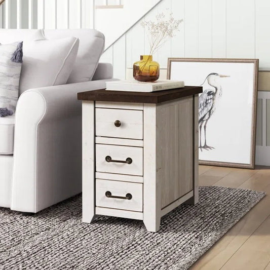 Westhoff 24'' Tall Solid Wood 3 - Drawer End Table and Built-In Outlets
