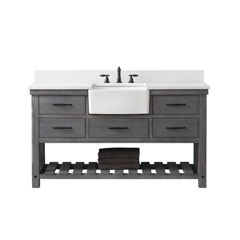 Mexborough 60'' Free-Standing Single Bathroom Vanity with Engineered Stone Vanity Top