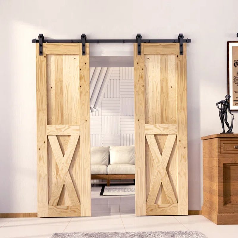 Paneled Solid Wood Unfinished Double Barn Door with Installation Hardware Kit