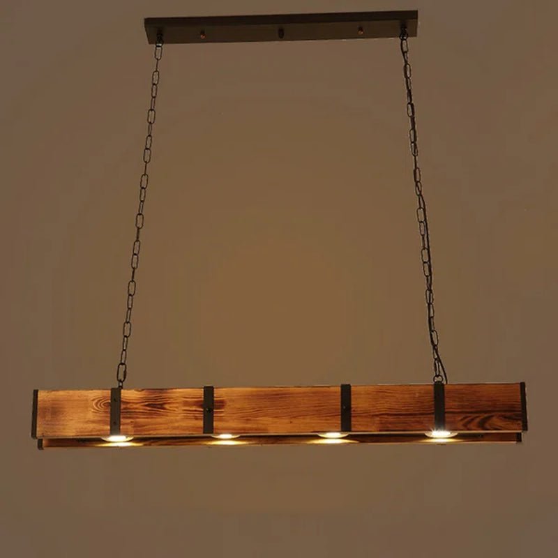 Loft Industrial Style Wood Linear Island Chandelier Pendant Light