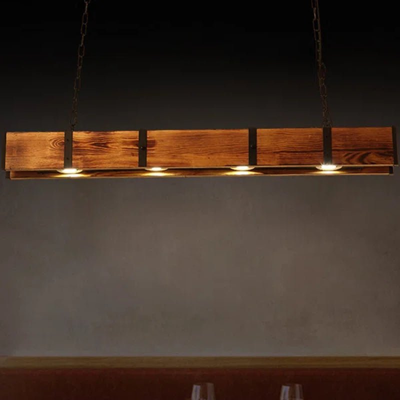 Loft Industrial Style Wood Linear Island Chandelier Pendant Light