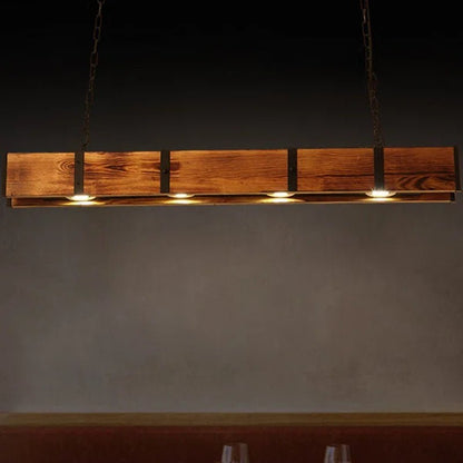 Loft Industrial Style Wood Linear Island Chandelier Pendant Light