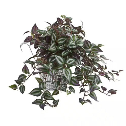 Indoor Artificial 15 In. Spiderwort Plant in Vintage Metal Hanging Planter