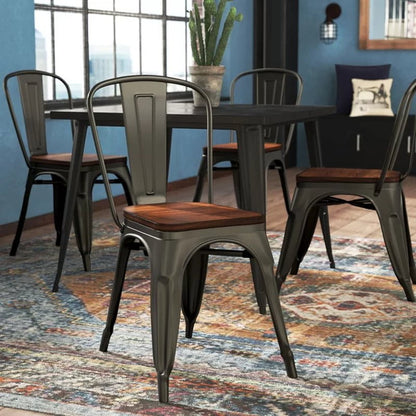 Collins Slat Back Stacking Side Chair in Gunmetal Gray/Brown