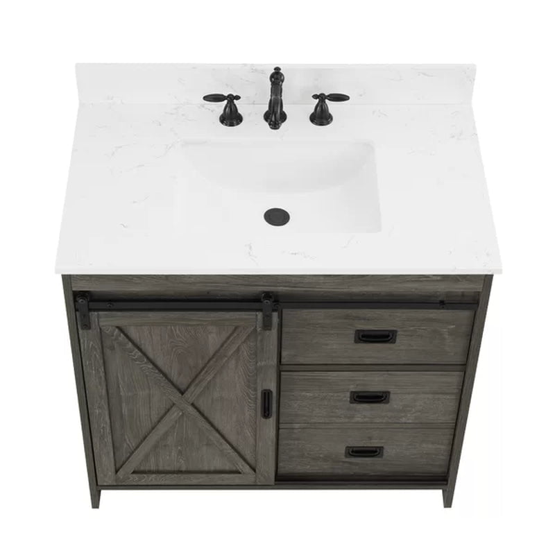 Jillian 36'' Free-Standing Single Bathroom Vanity with Engineered Stone Vanity Top