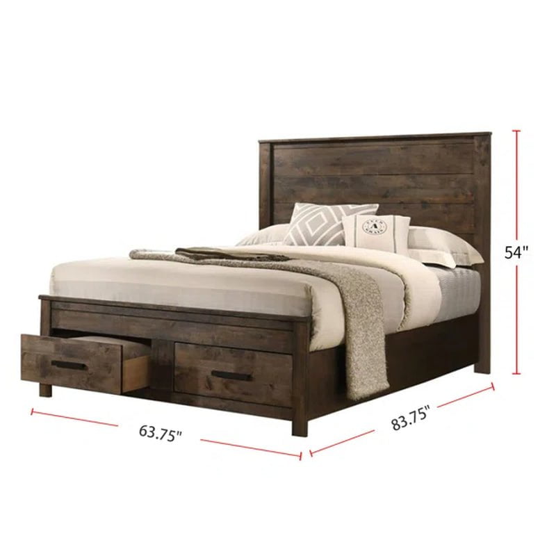 Sherman 5 Piece Wooden Storage Queen Platform Bedroom Set in Rustic Golden Brown
