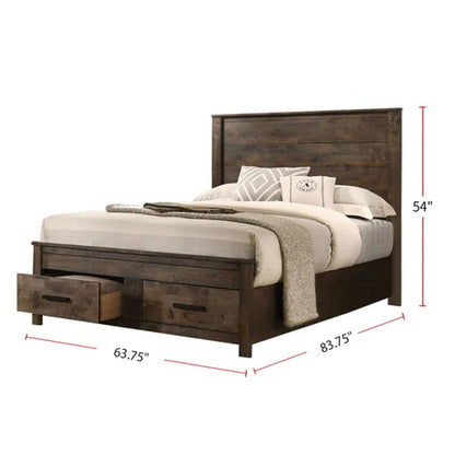 Sherman 5 Piece Wooden Storage Queen Platform Bedroom Set in Rustic Golden Brown