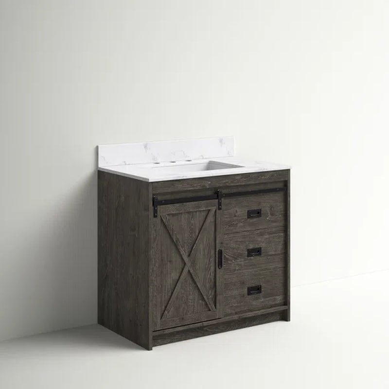 Jillian 36'' Free-Standing Single Bathroom Vanity with Engineered Stone Vanity Top