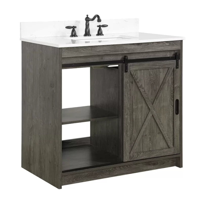 Jillian 36'' Free-Standing Single Bathroom Vanity with Engineered Stone Vanity Top