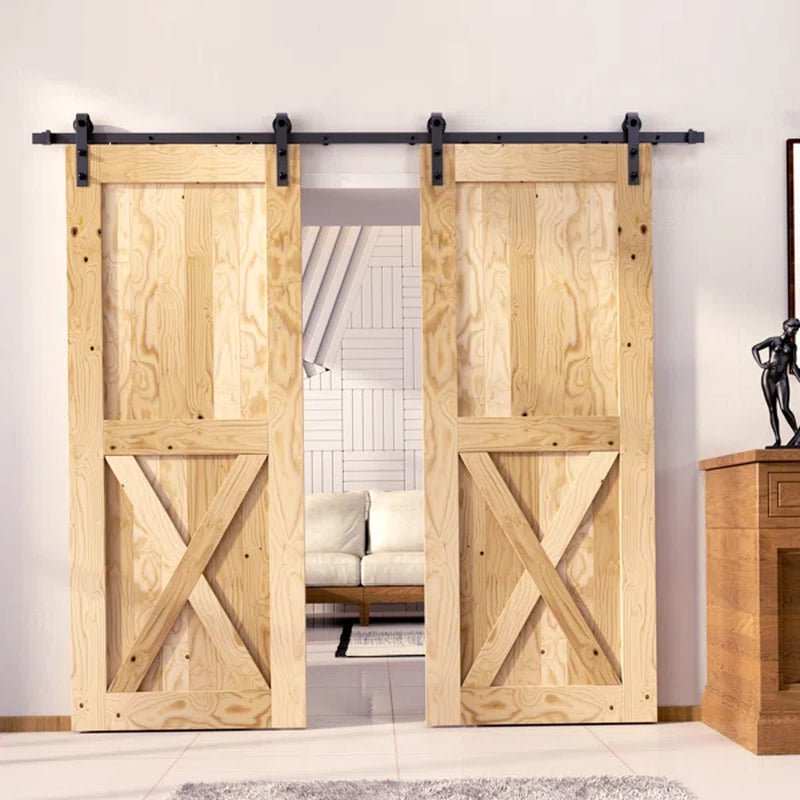 Paneled Solid Wood Unfinished Double Barn Door with Installation Hardware Kit